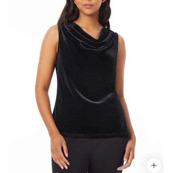 kasper-tops-kasper-black-velvet-velour-sleeveless-cowl-neckblouse